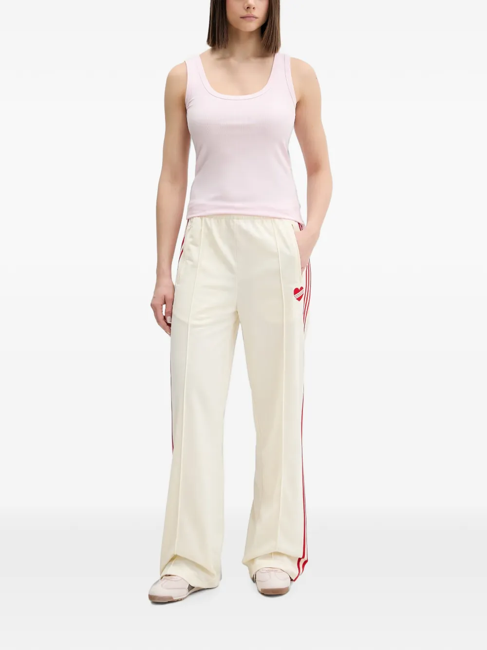 adidas Firebird heart-embroidered side-stripe track pants Beige