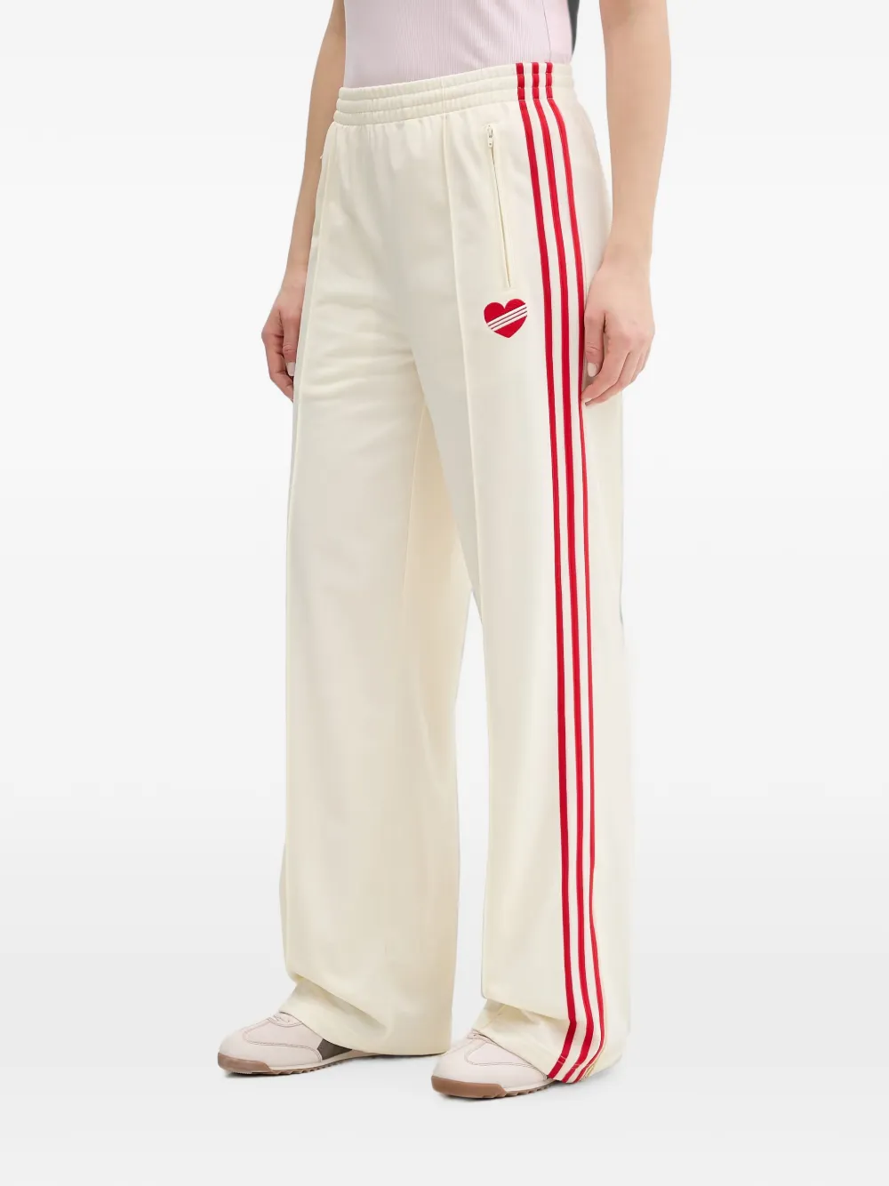 adidas Firebird heart-embroidered side-stripe track pants Beige