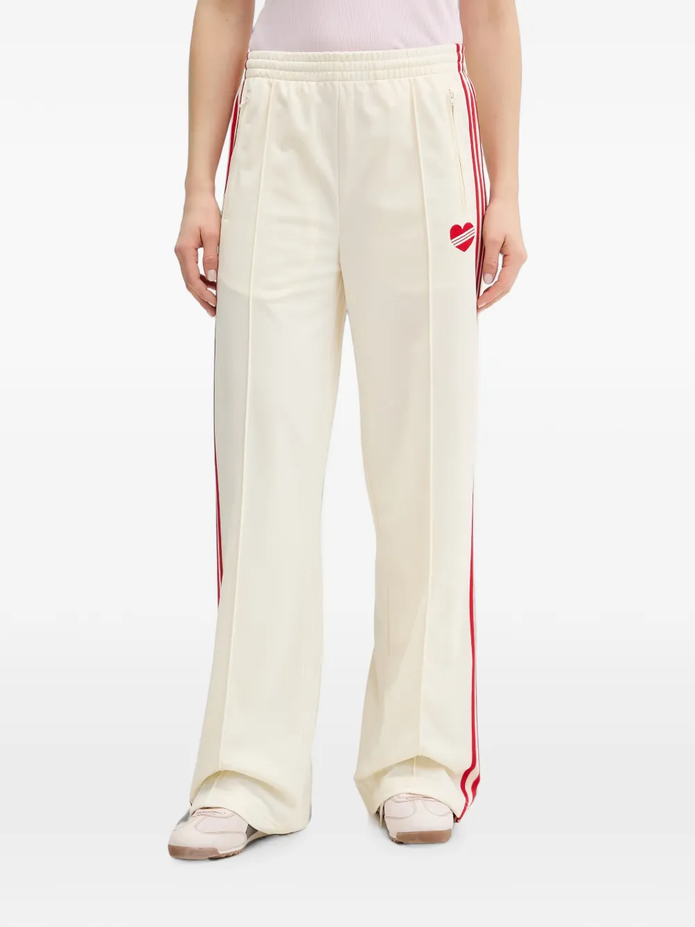adidas Firebird heart-embroidered side-stripe track pants - Toni neutri