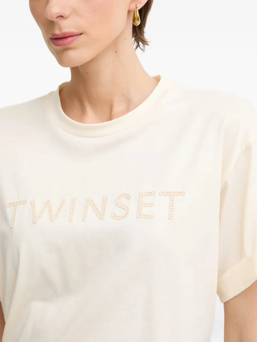 TWINSET T-shirt met geborduurd logo en opgerolde cuffs Beige