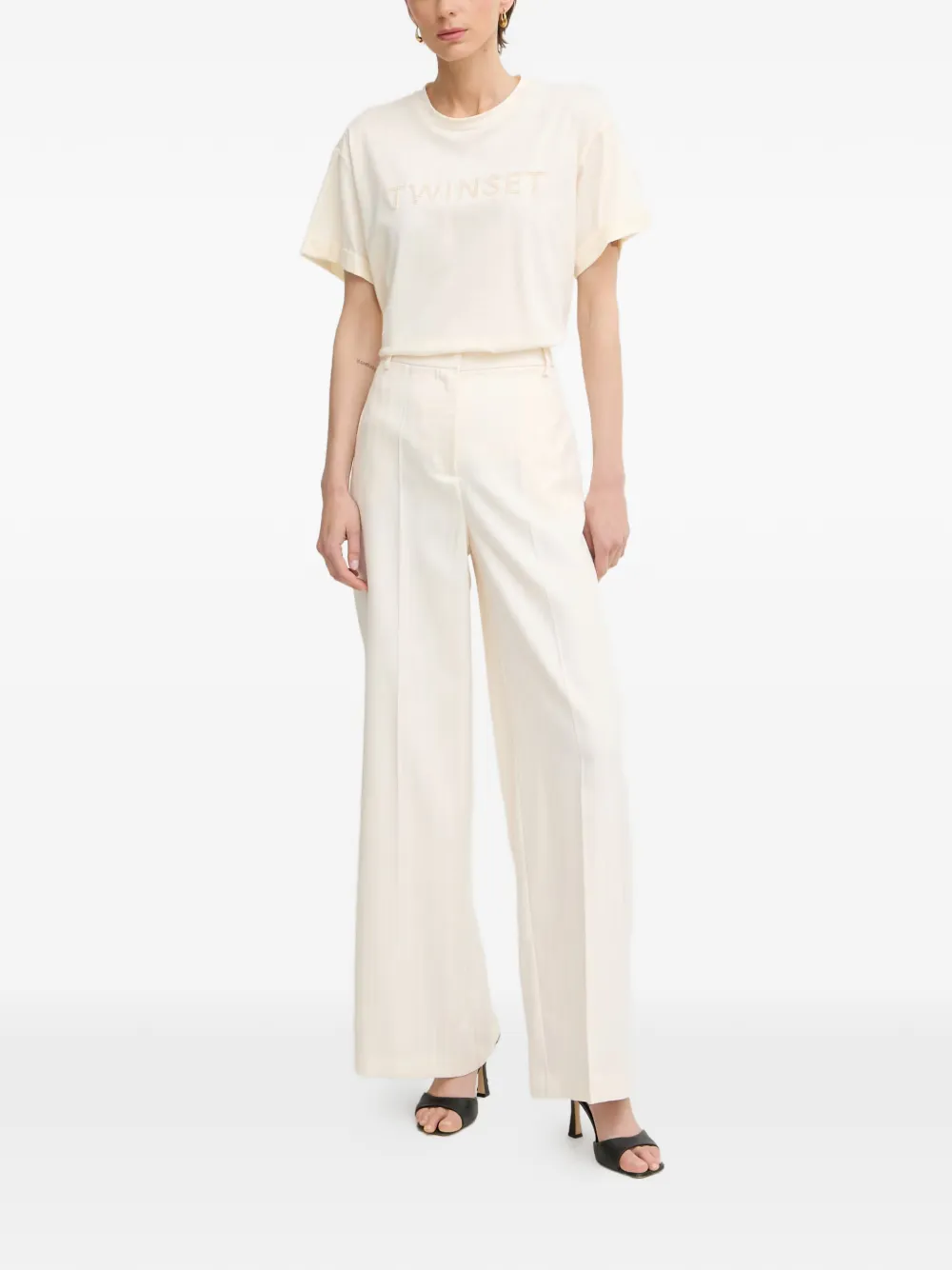 TWINSET T-shirt met geborduurd logo en opgerolde cuffs Beige
