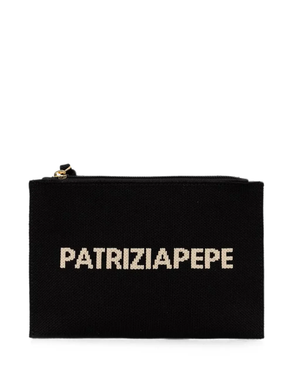 Patrizia Pepe logo-intarsia knitted make-up bag - Nero