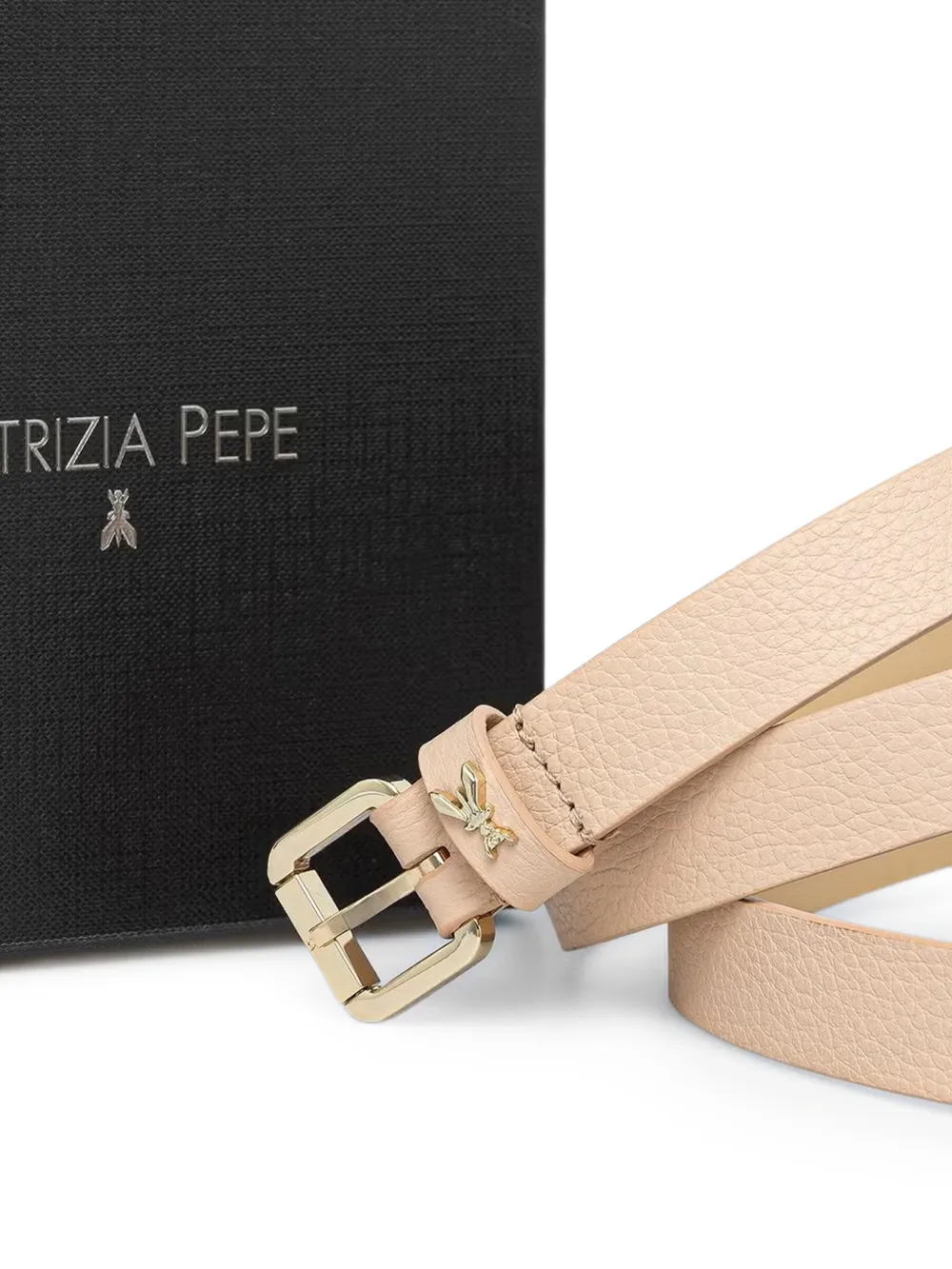Patrizia Pepe Leren riem met bewerkt kalfsleer en Fly-plakkaat Beige