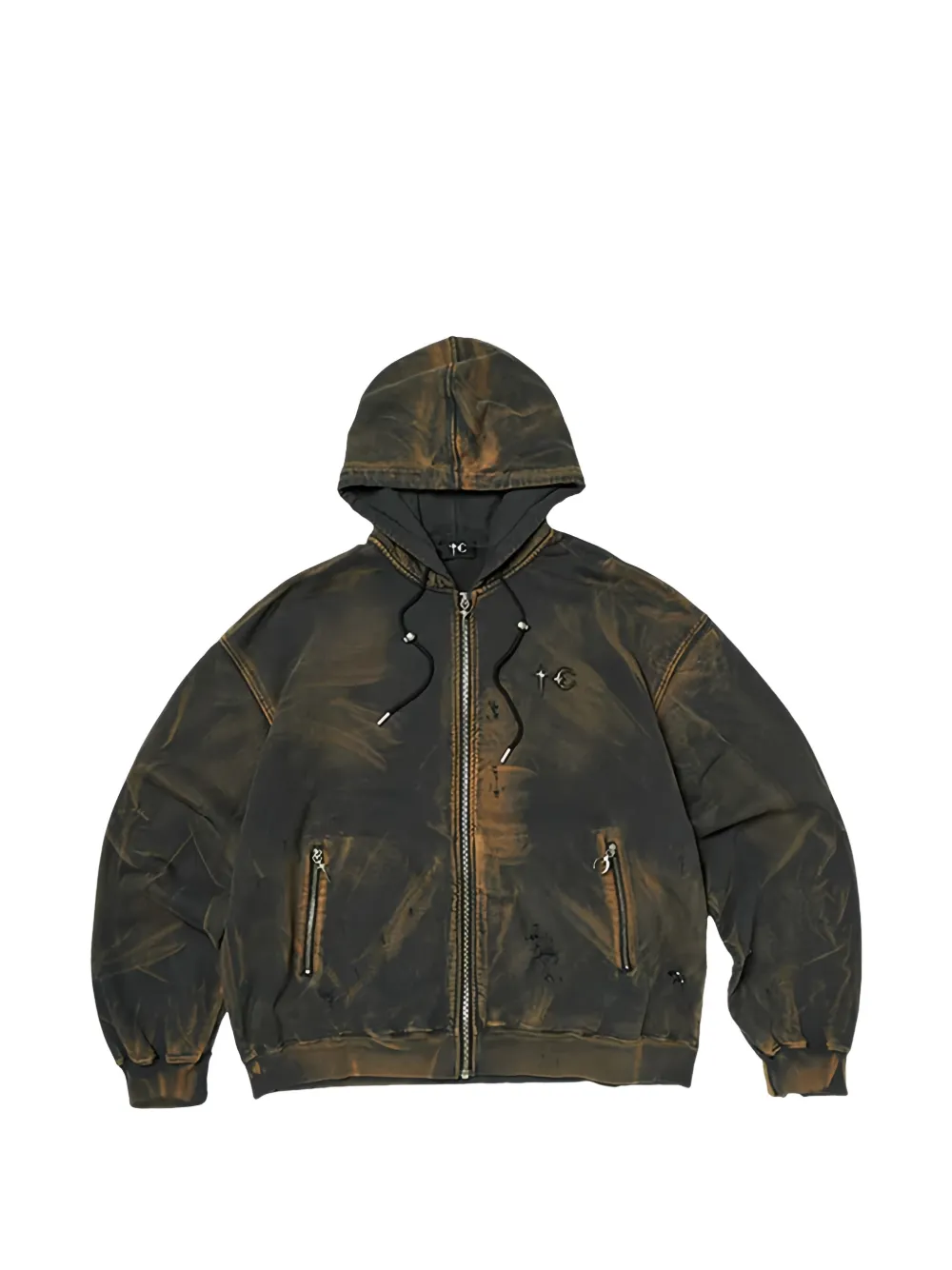 THUG CLUB distressed zip-fastening hoodie - Nero