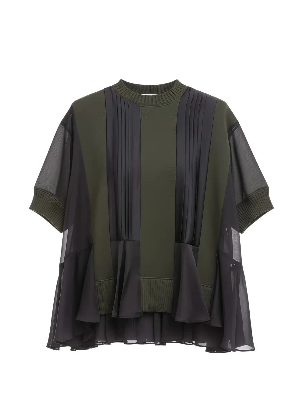 sacai pleated panelled T-shirt - Schwarz
