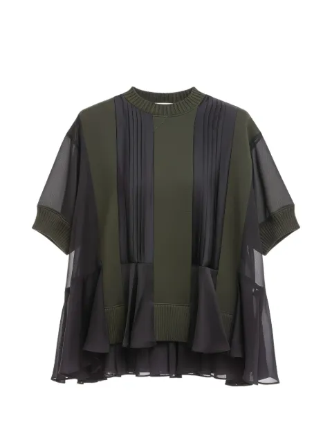 sacai pleated panelled T-shirt