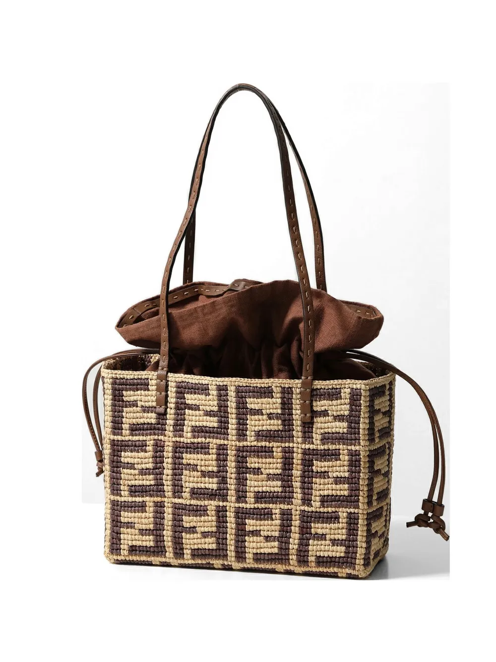 FENDI small Roll raffia tote bag - Toni neutri