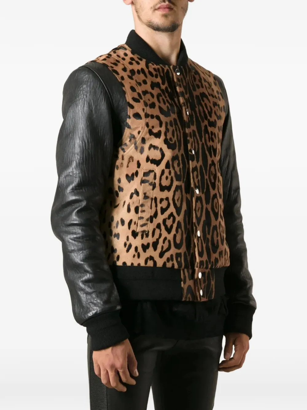 Balmain Jack met luipaardprint en leren mouwen Beige