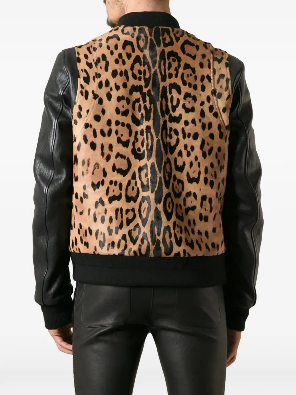 Balmain Jack met luipaardprint en leren mouwen Beige