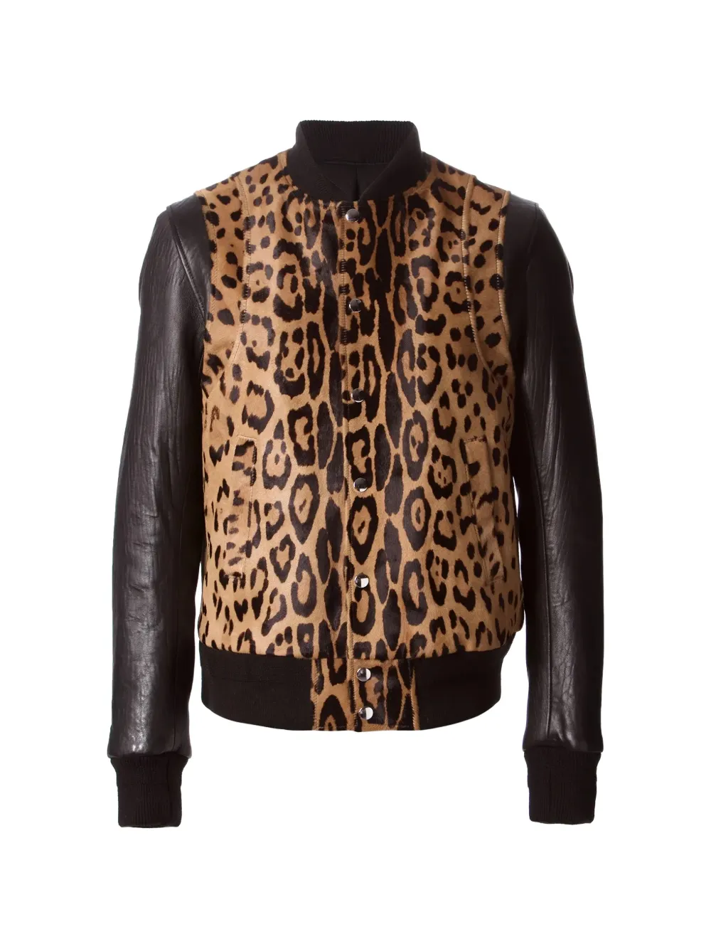 Balmain leopard-print leather-sleeve jacket - Neutrals