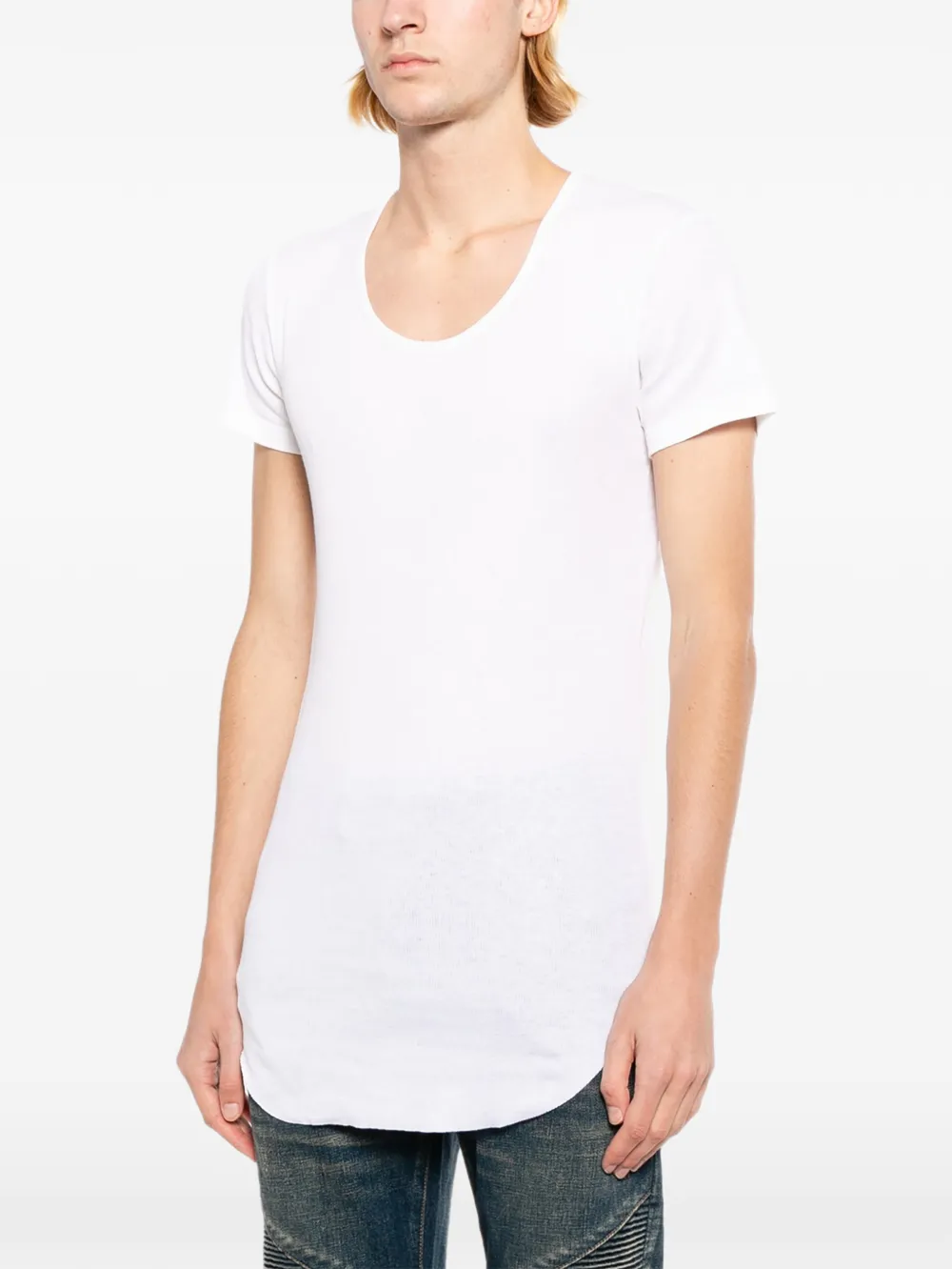 Balmain Curved-hem T-shirt In White