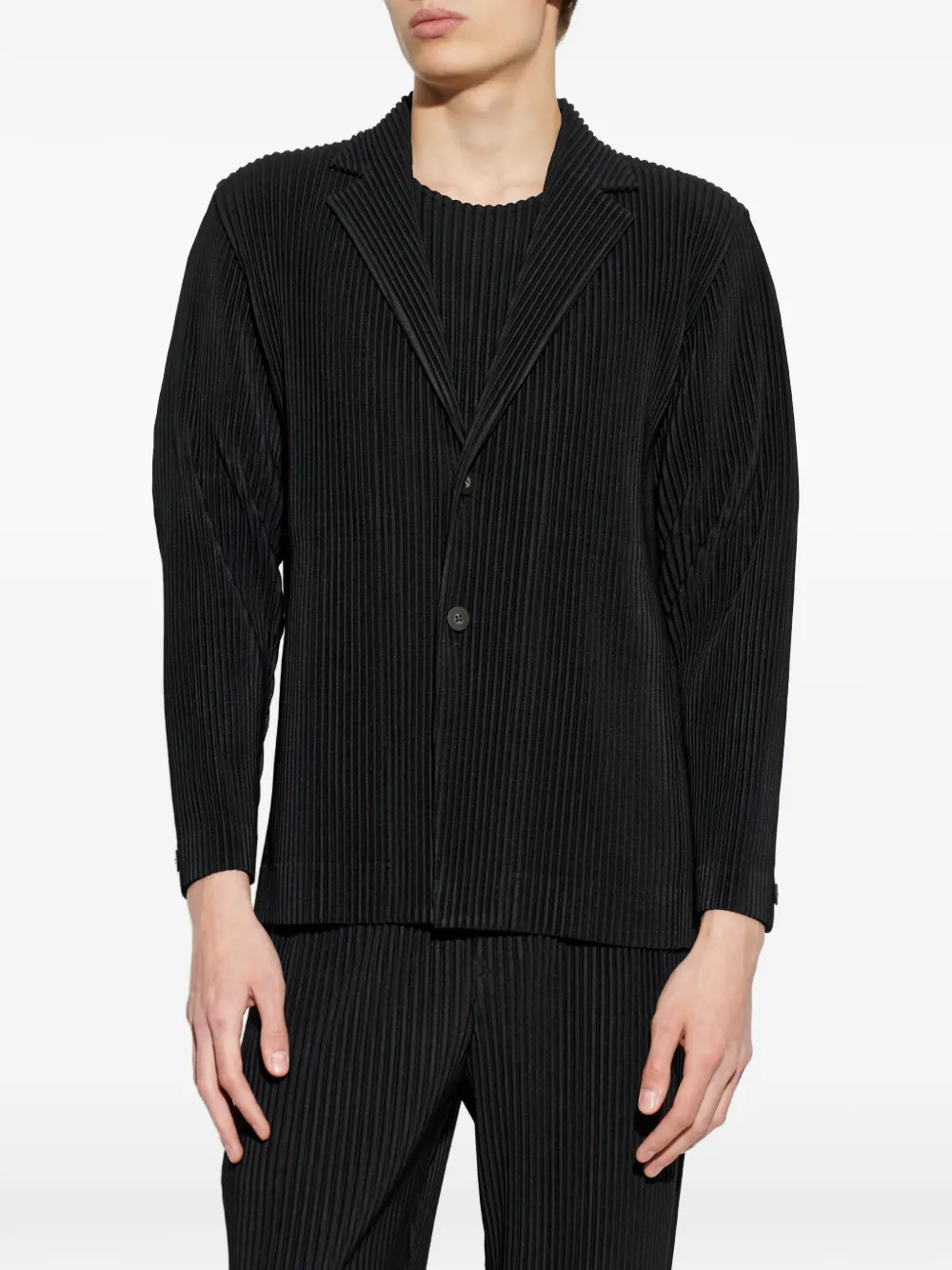 Homme Plissé Issey Miyake Jack met gekerfde revers en plissé-effect Zwart