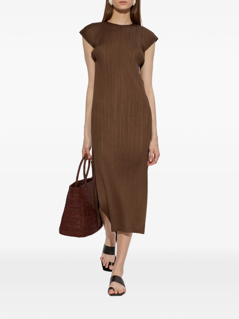 Pleats Please Issey Miyake Swing Solid geplooide midi-jurk Bruin