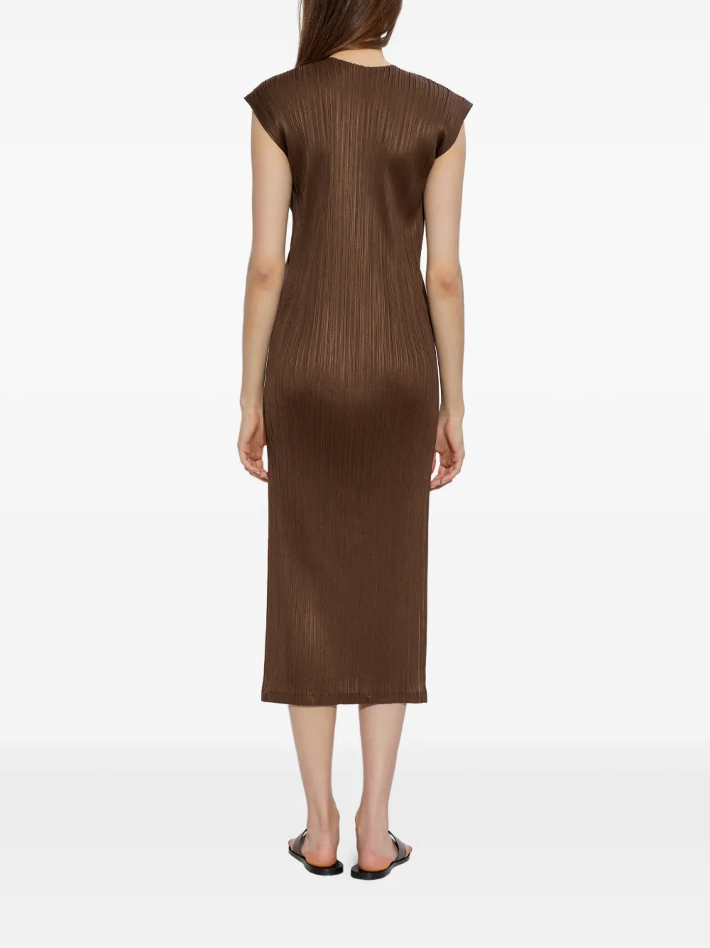 Pleats Please Issey Miyake Swing Solid geplooide midi-jurk Bruin