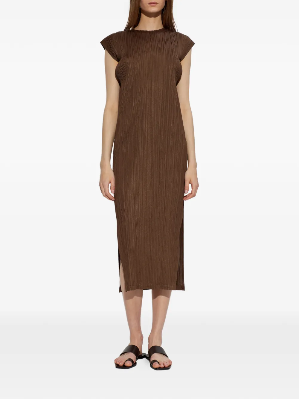 Pleats Please Issey Miyake Swing Solid geplooide midi-jurk Bruin