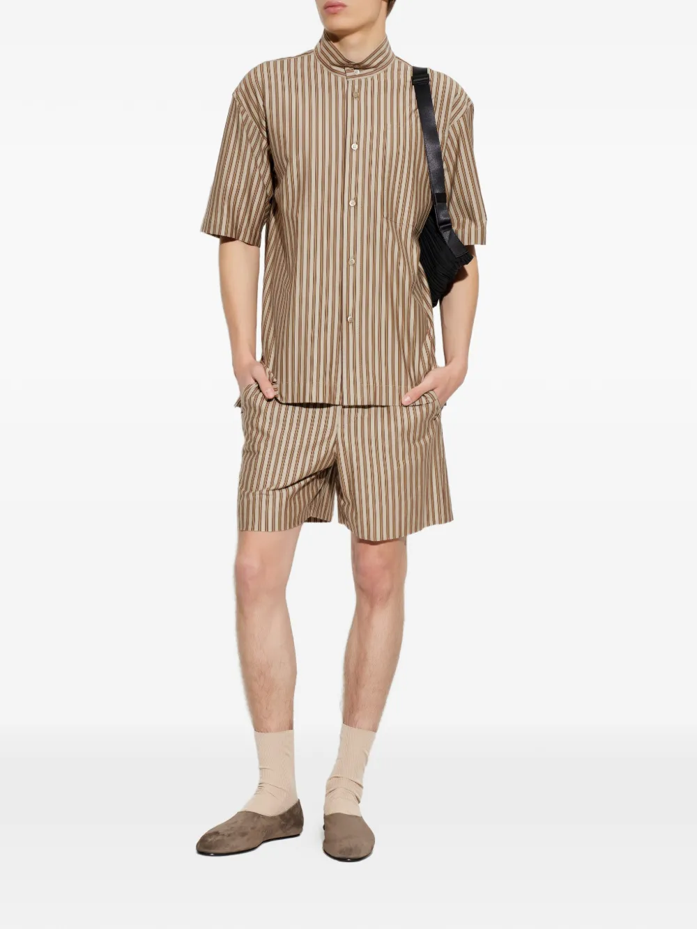 Homme Plissé Issey Miyake Gestreept overhemd met korte mouwen Bruin