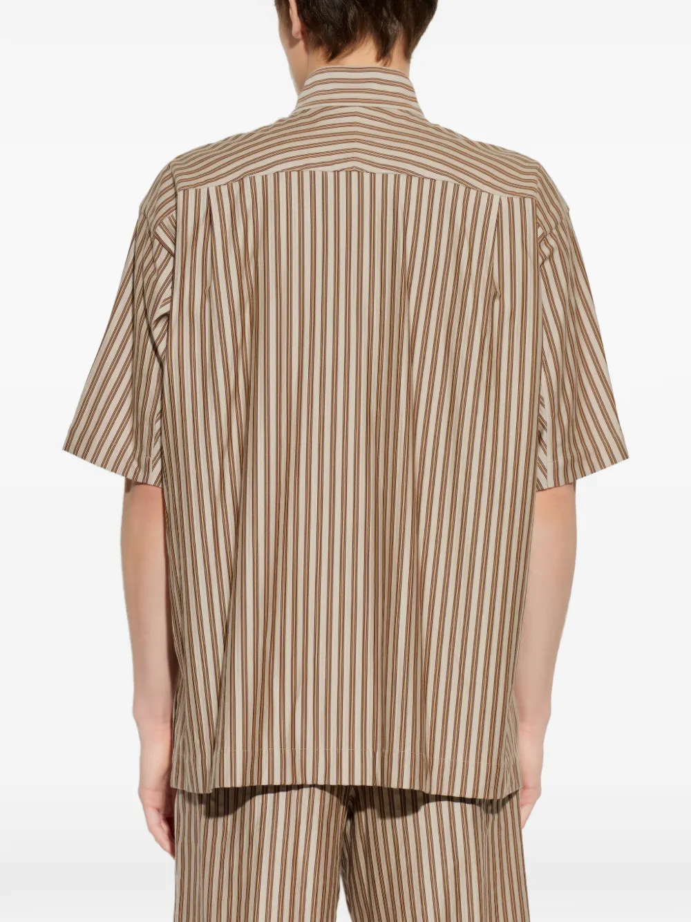 Homme Plissé Issey Miyake Gestreept overhemd met korte mouwen Bruin