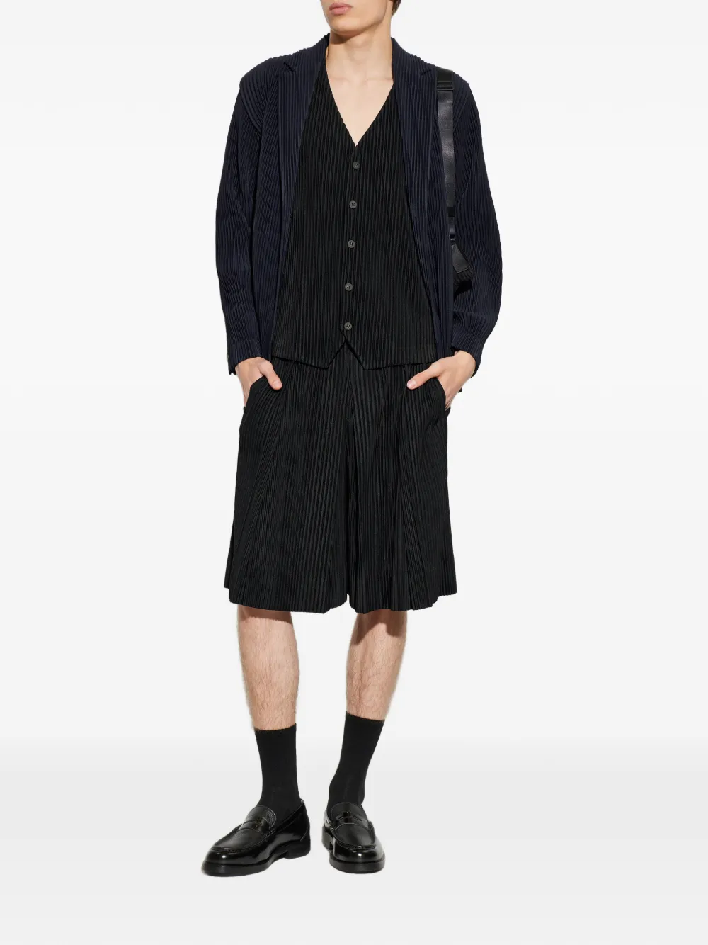 Homme Plissé Issey Miyake Blazer met gekerfde revers en plissé-effect Blauw