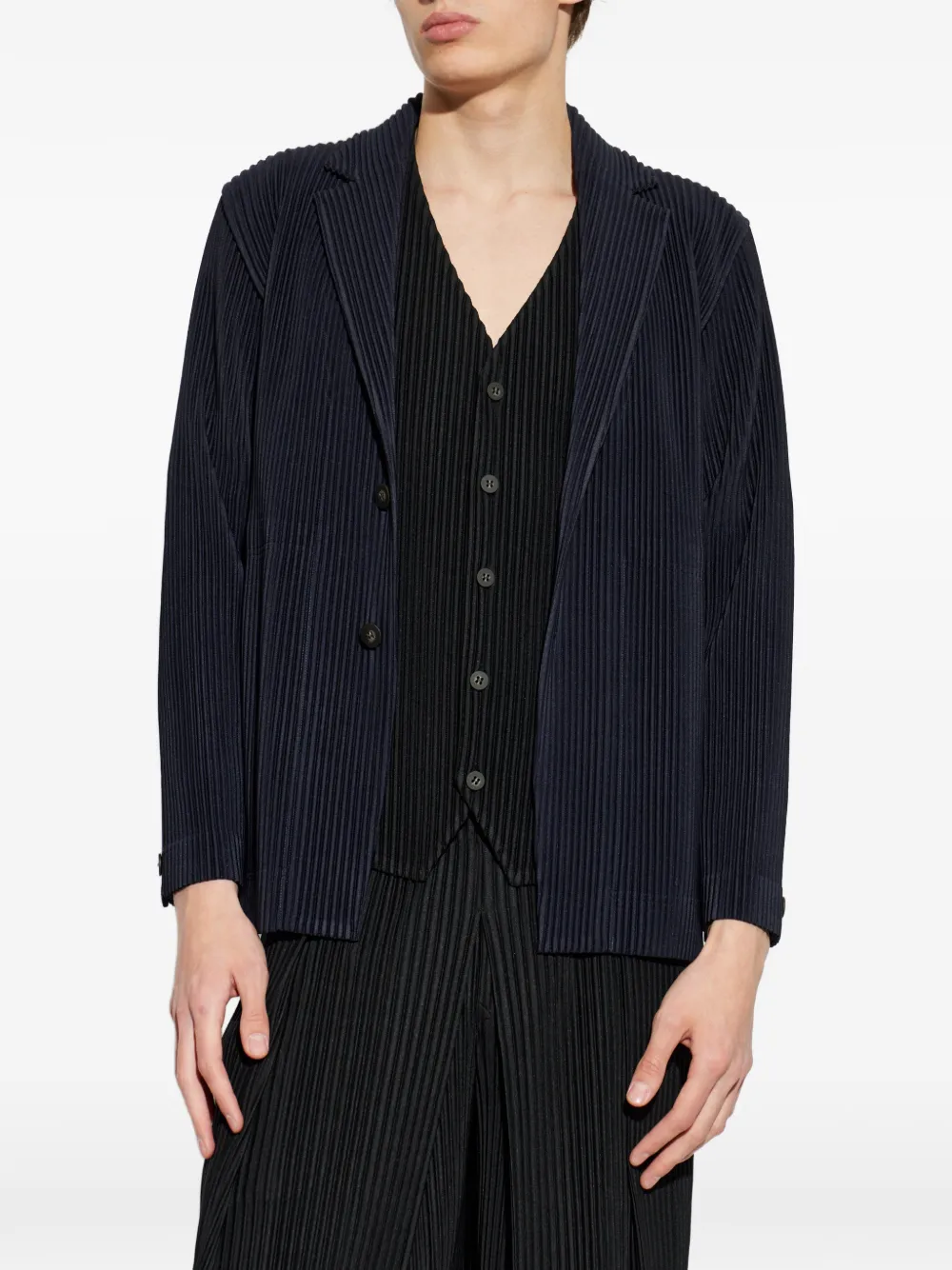 Homme Plissé Issey Miyake Blazer met gekerfde revers en plissé-effect Blauw