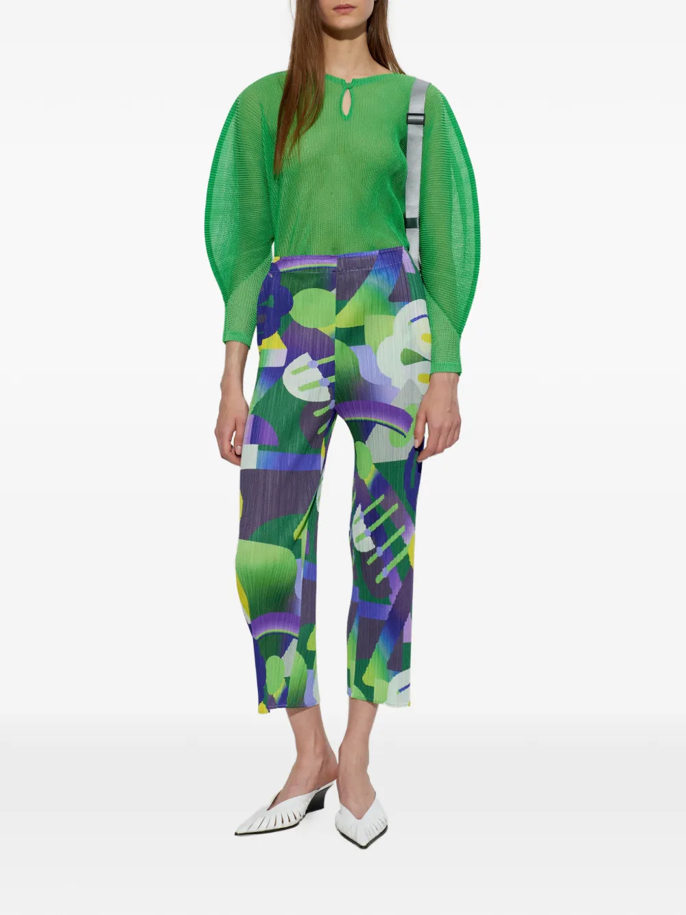 Pleats Please Issey Miyake Tatami April blouse met keyhole hals Groen