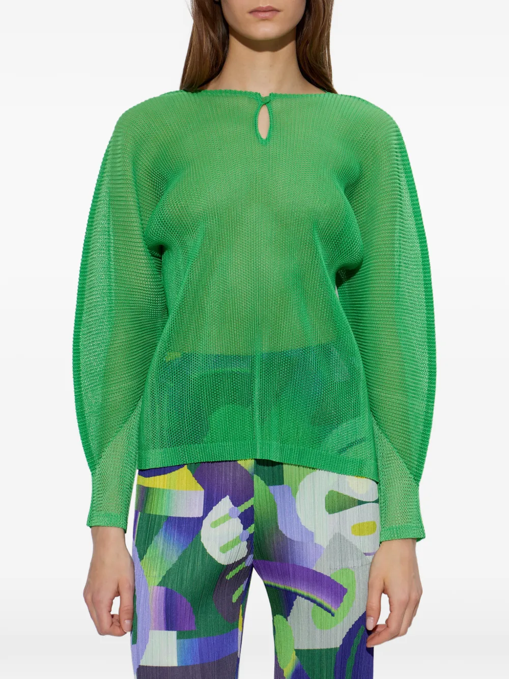 Pleats Please Issey Miyake Tatami April blouse met keyhole hals Groen