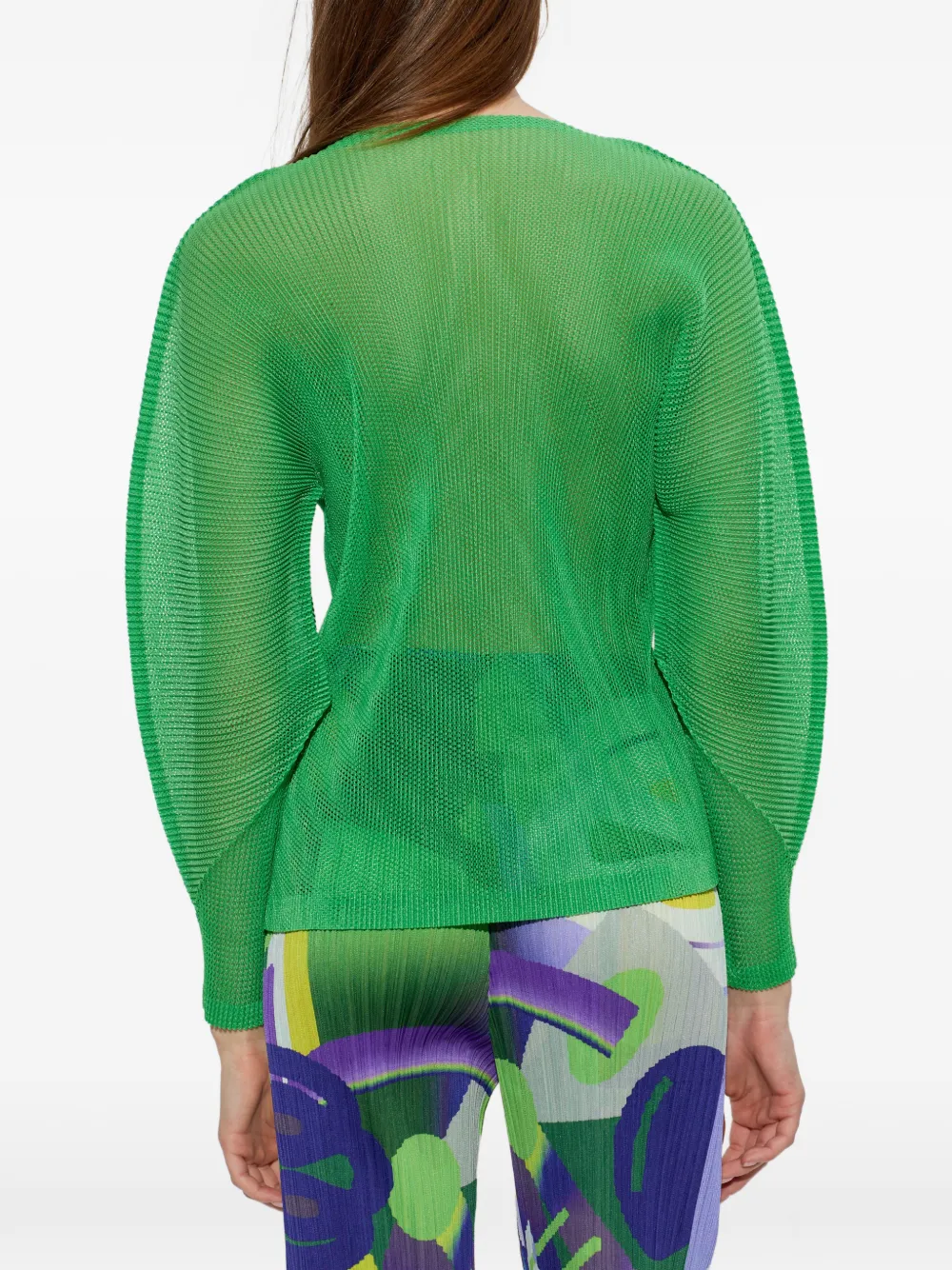 Pleats Please Issey Miyake Tatami April blouse met keyhole hals Groen