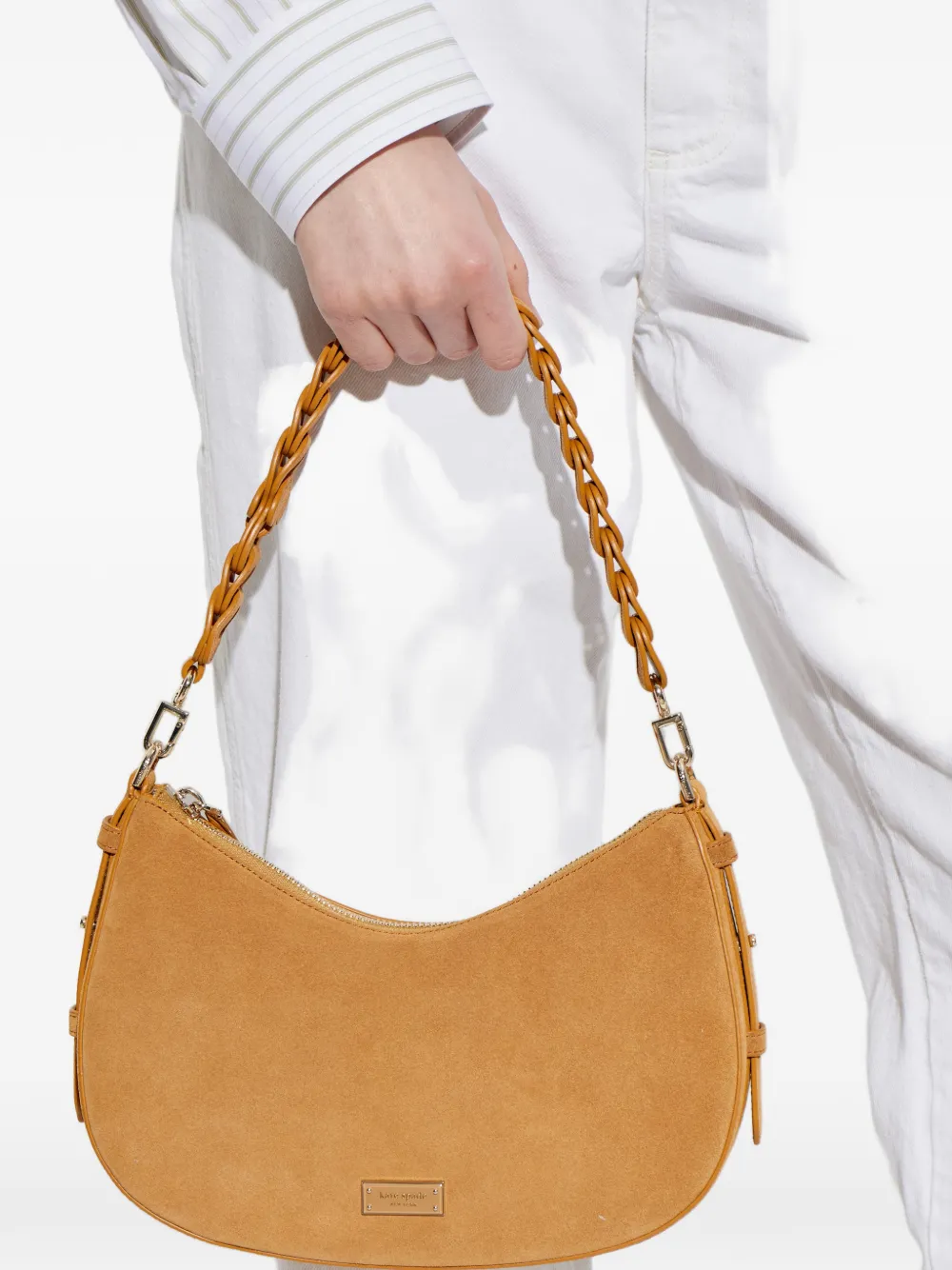 Kate Spade Liv suède schoudertas met gevlochten band Oranje