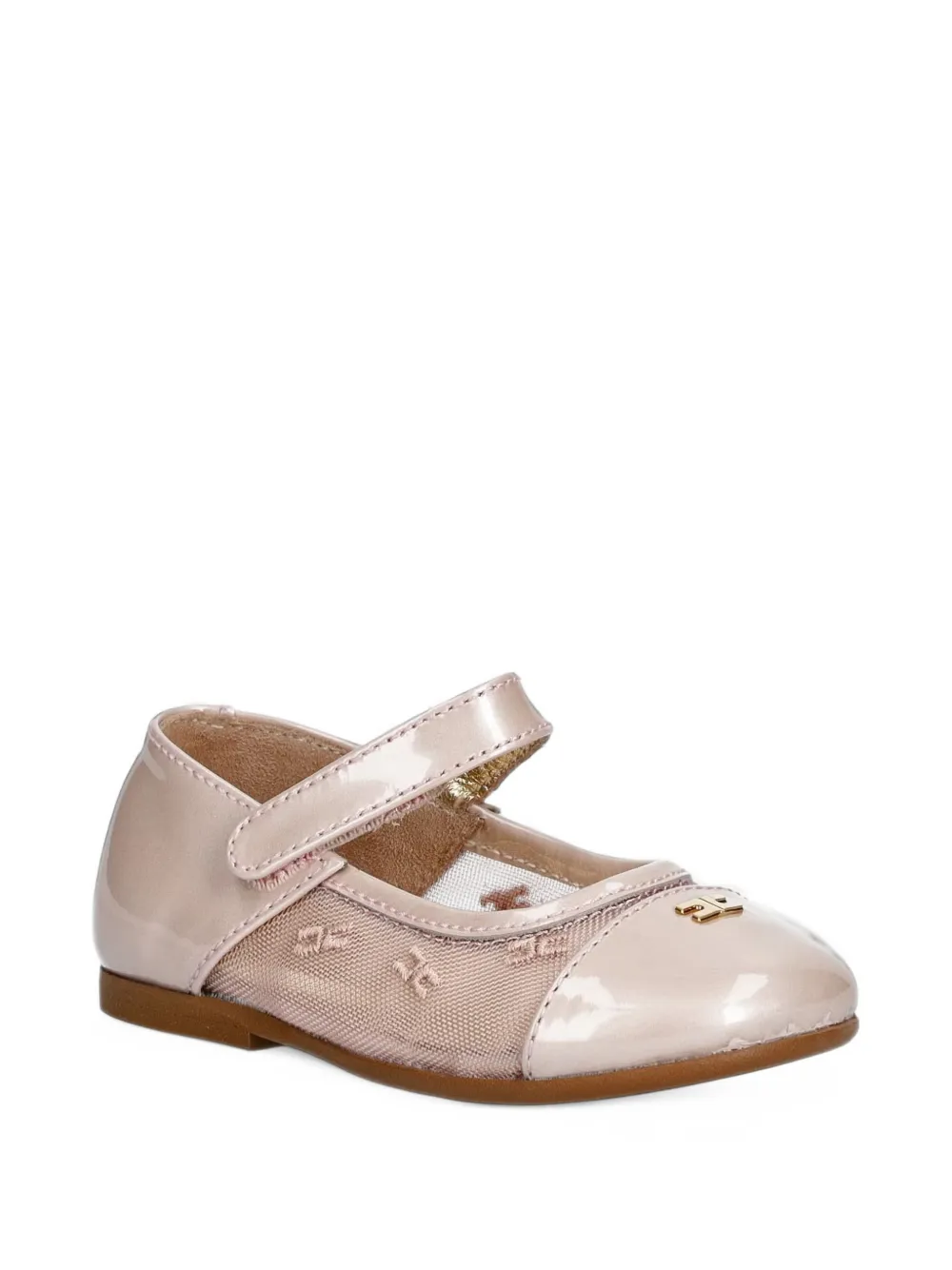 Elisabetta Franchi Kids logo-plaque mesh-panel ballet flats - Rosa