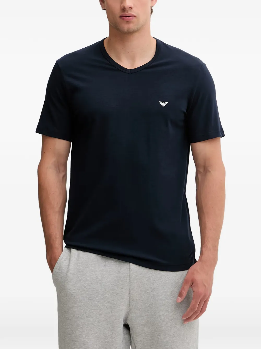 Emporio Armani Set aus zwei T-Shirts mit V-Ausschnitt und Logo-Print - Blau
