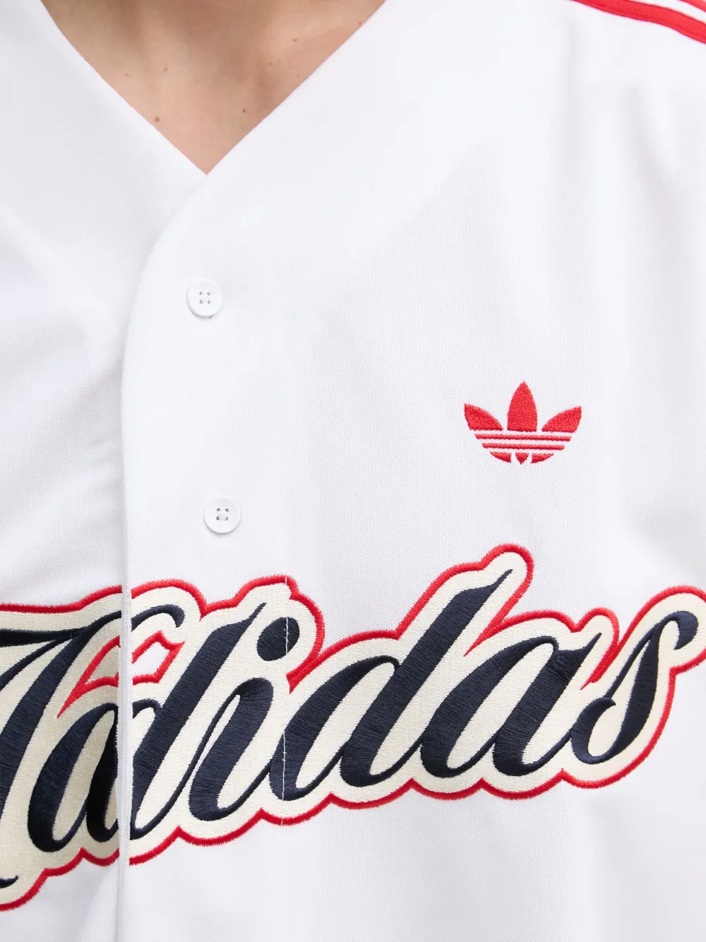 adidas Overhemd met geborduurd logo en gestreepte mouwen Wit