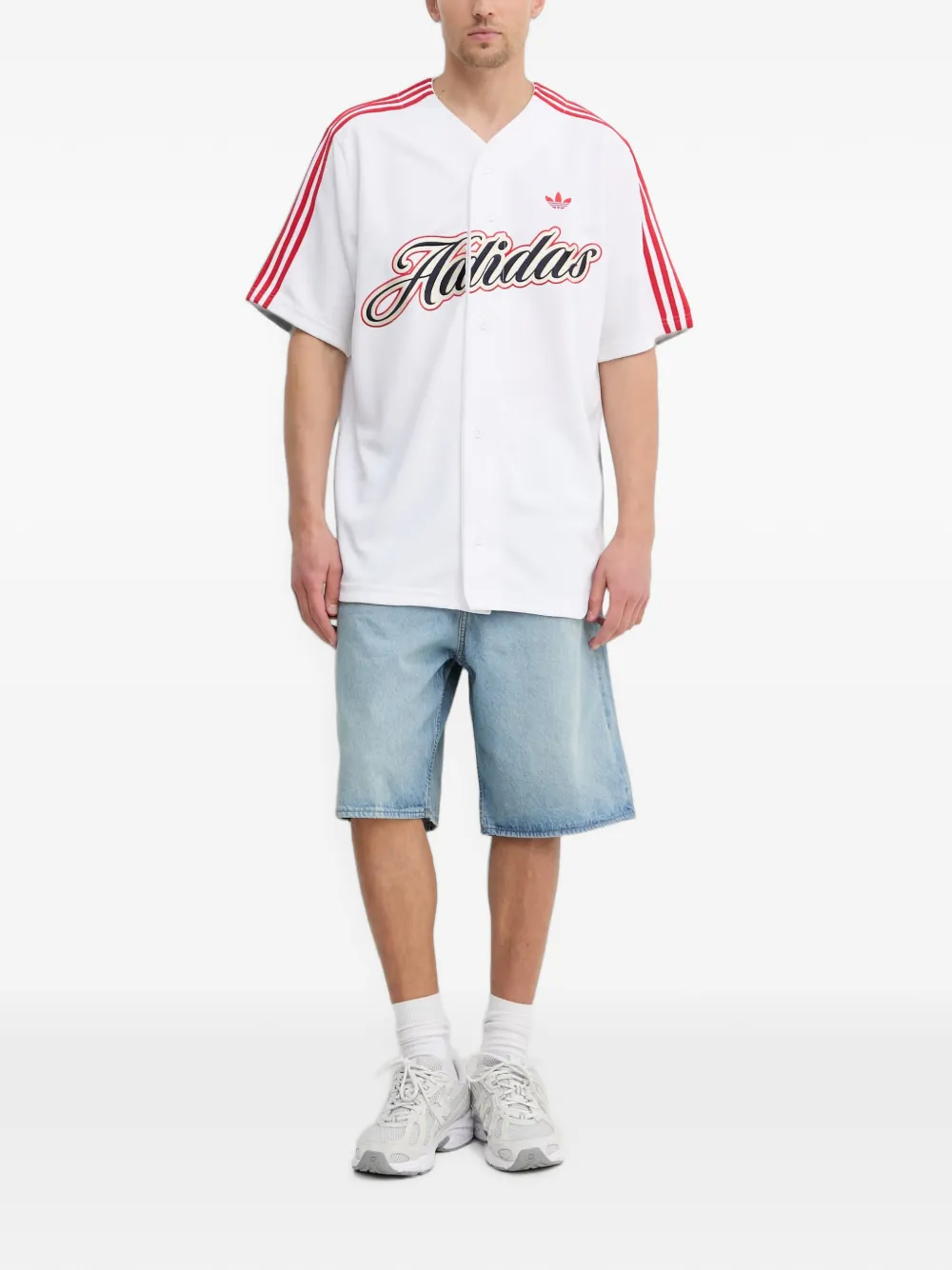 adidas Overhemd met geborduurd logo en gestreepte mouwen Wit