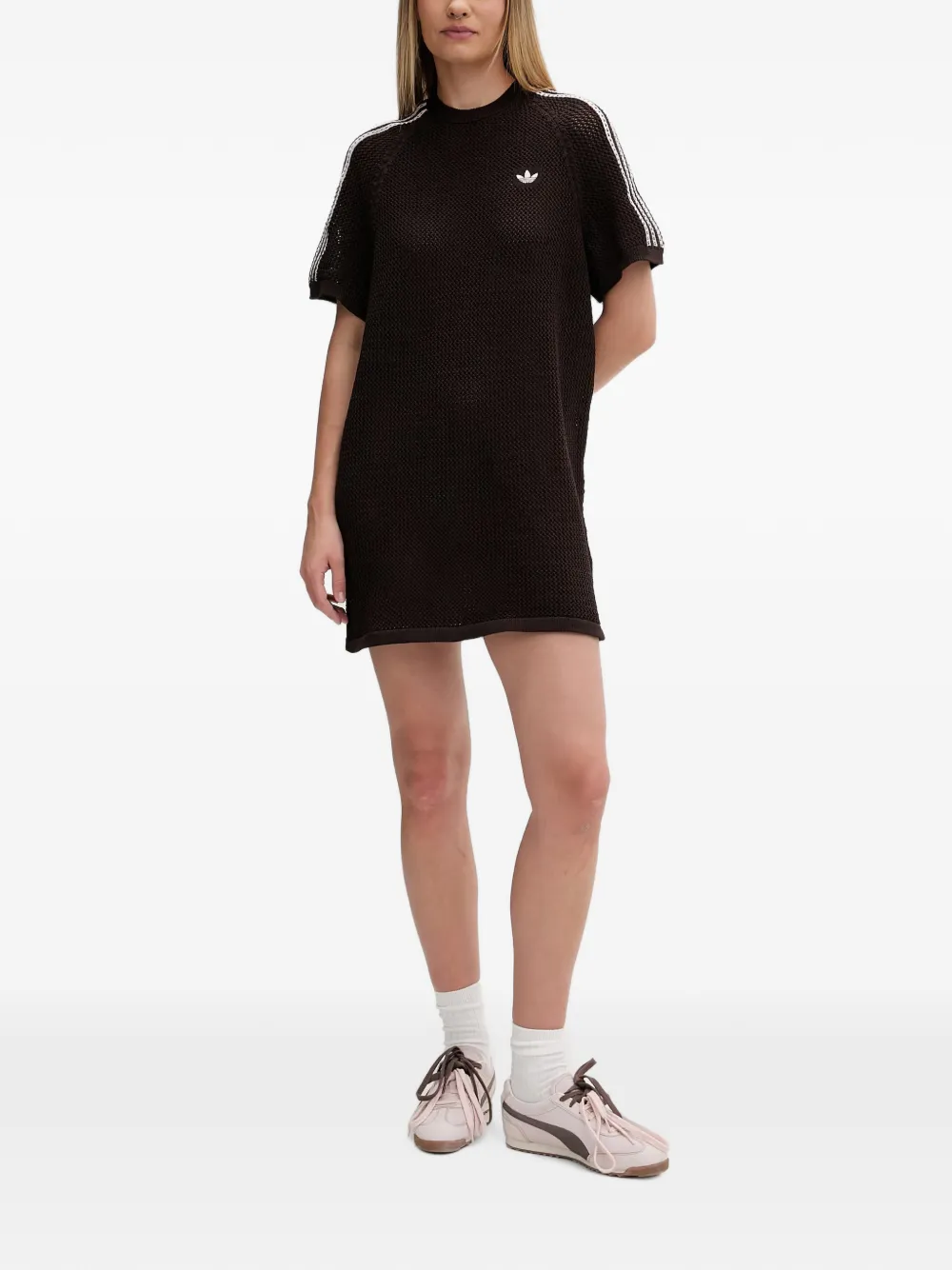adidas crochet-knit logo-embroidered mini dress - Braun