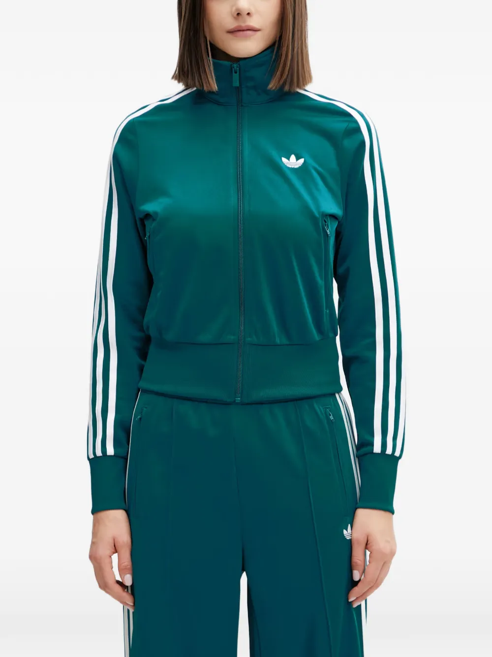 adidas Firebird logo-embroidered side-stripe zip-up sweatshirt Groen