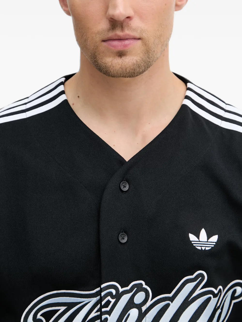 adidas Overhemd met geborduurd logo en gestreepte mouwen Zwart