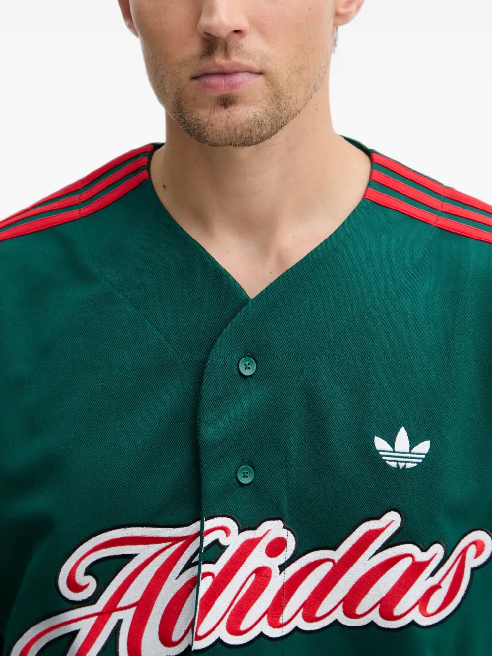 adidas logo-embroidered 3-Stripe shirt Groen