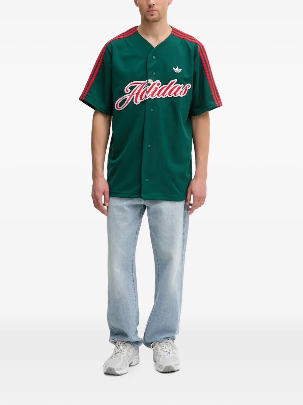 adidas logo-embroidered 3-Stripe shirt Groen