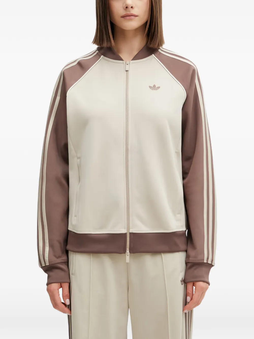adidas logo-embroidered zip-up sweatshirt - Nude