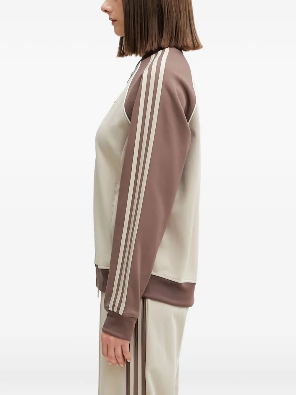 adidas logo-embroidered zip-up sweatshirt Beige