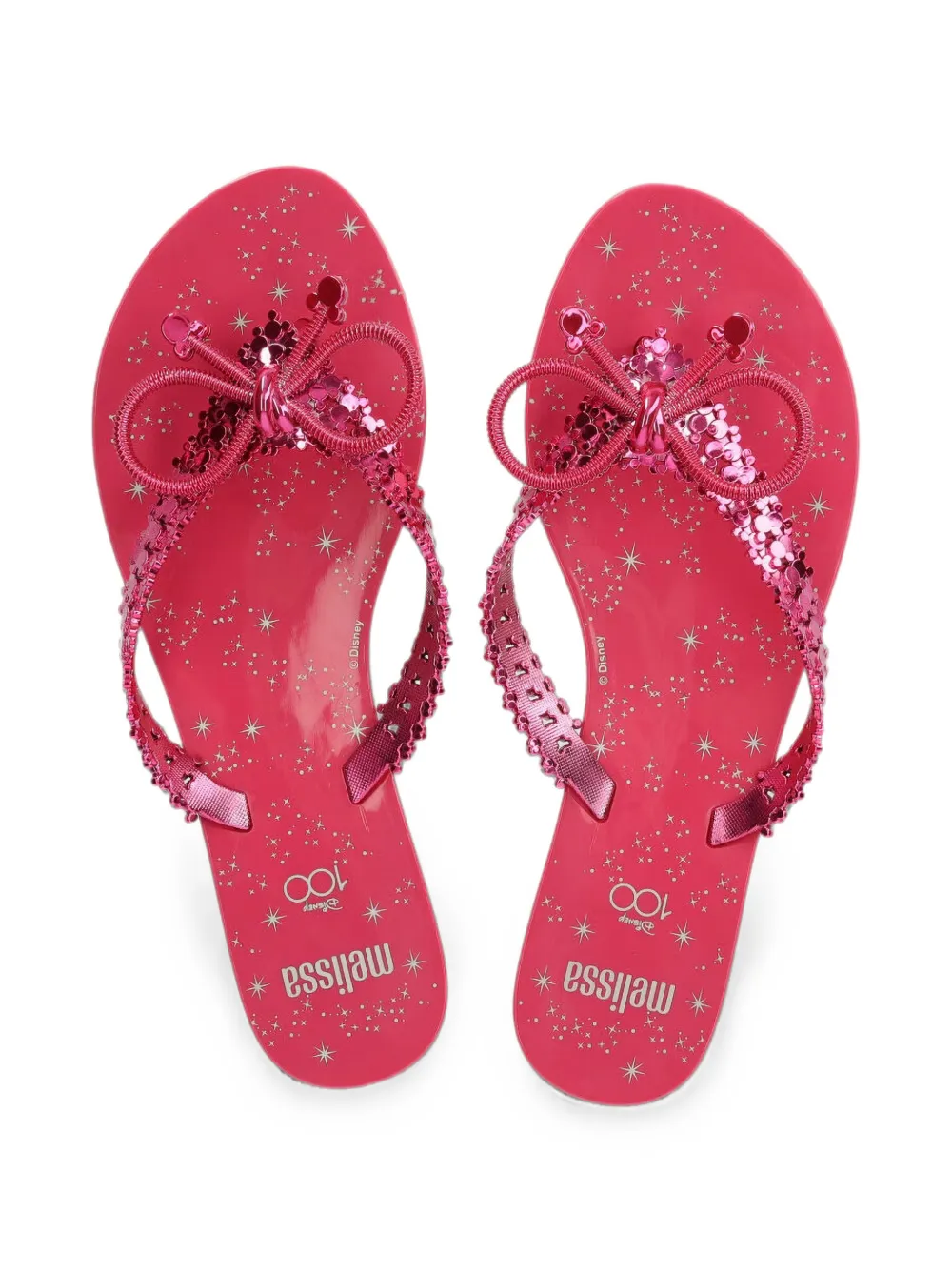 Melissa x Disney Harmonic Chrome teenslippers verfraaid met pailletten en strik Roze