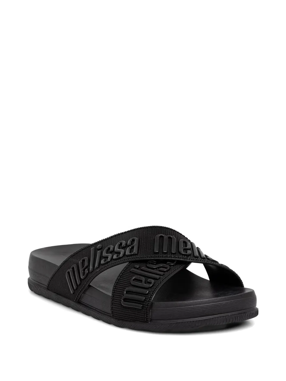 Melissa logo-print crossover-strap slides Zwart