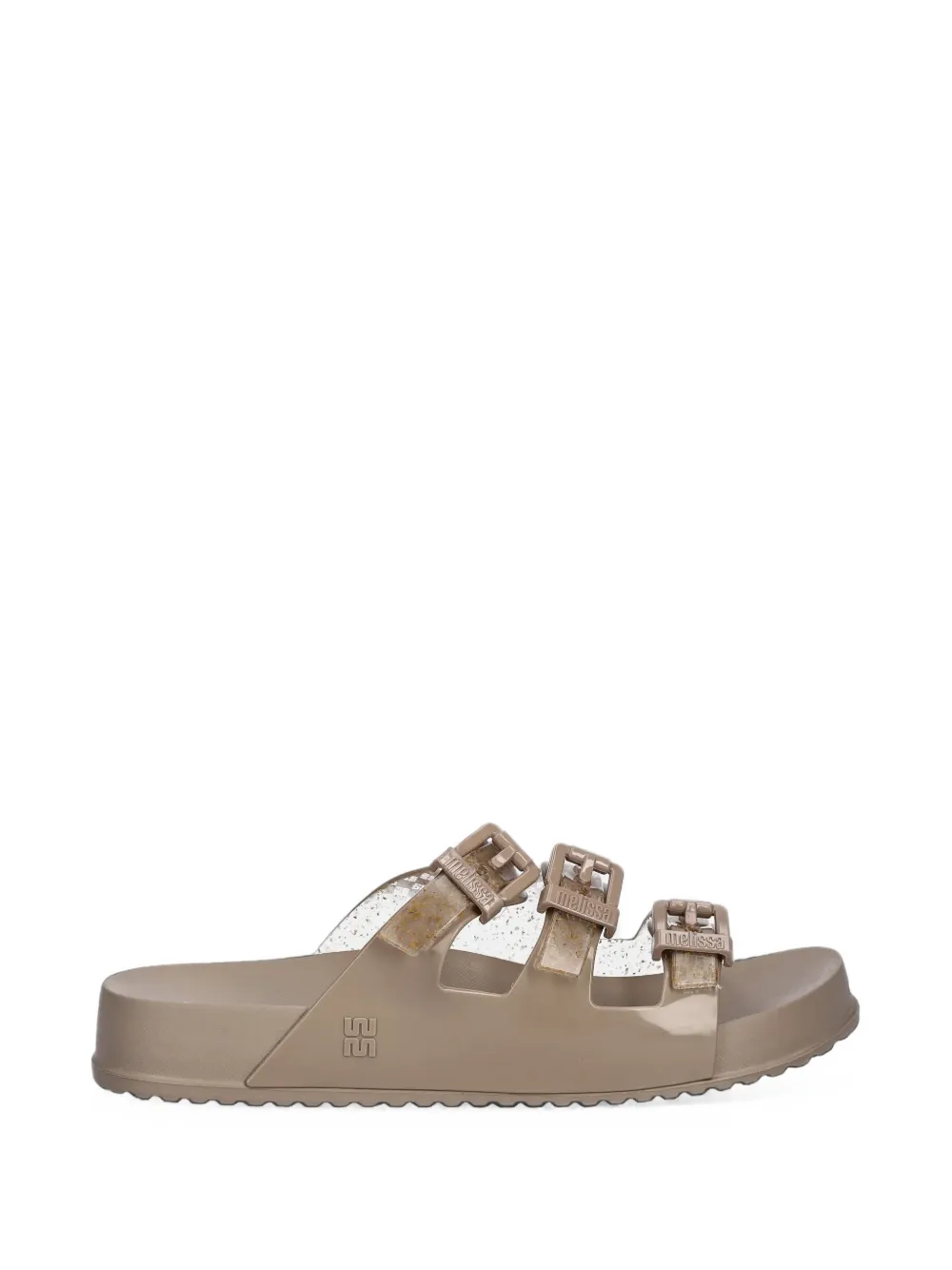 Melissa Cozy Buckle-fastening Glitter-effect Slides In Brown