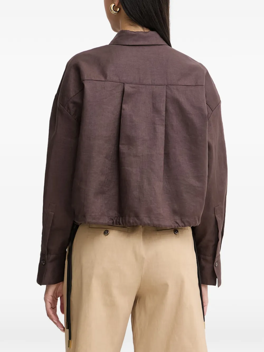 PINKO Cropped linnen blouse met trekkoord Bruin