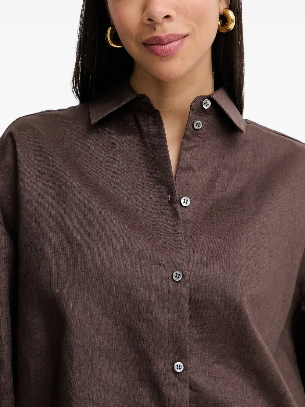 PINKO Cropped linnen blouse met trekkoord Bruin