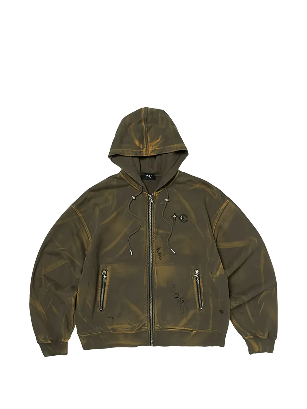THUG CLUB distressed zip-fastening hoodie - Grün