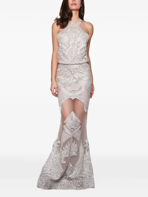 IMROSKA bead-embellished feather-trim dress