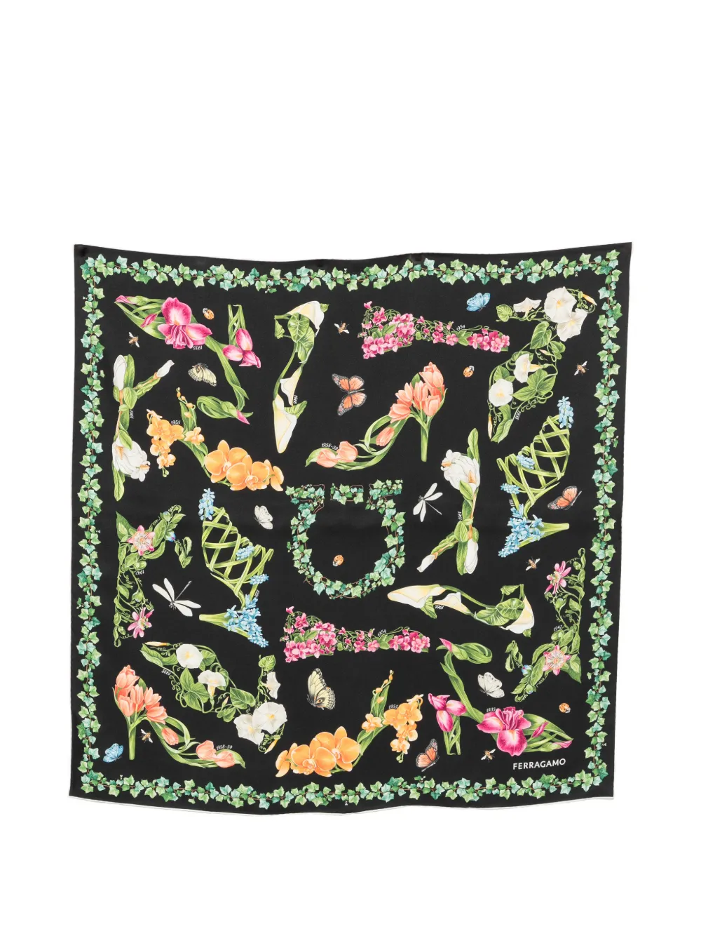 Ferragamo floral-print Gancini scarf - Nero