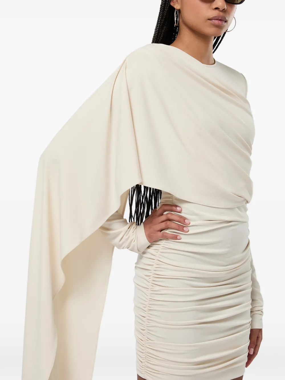 THE ANDAMANE Xenia cape-effect ruched mini dress Beige
