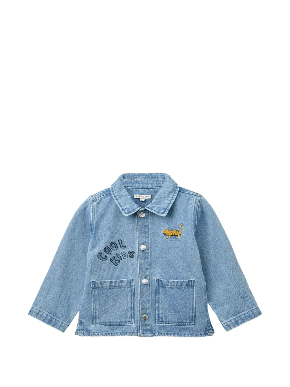 Liewood Camicia Kinsley denim con ricamo tigre - Blu