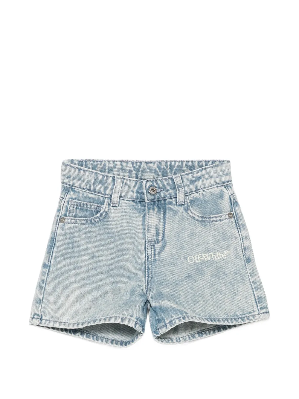 Off-White Kids logo-print denim shorts - Blau
