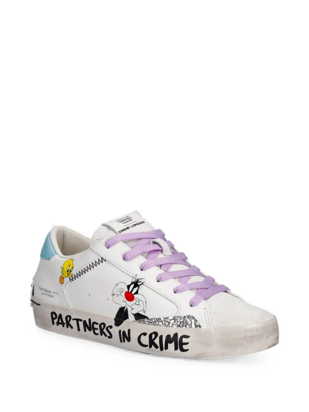 Crime London x Looney tunes graphic-print glitter-detail sneakers Wit